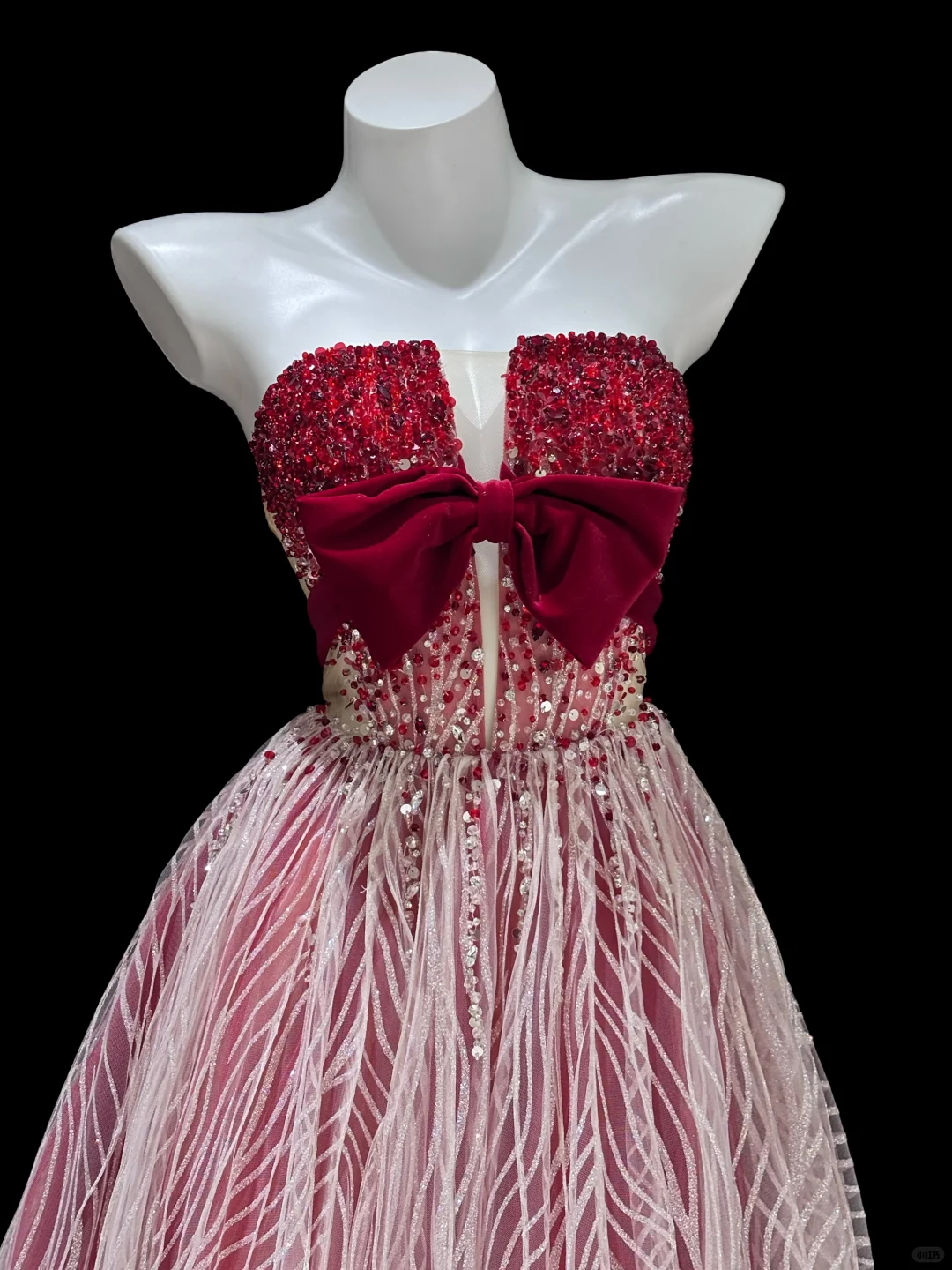 Red White Ombre A Line Strapless Exquisite Beaded Sequin Tulle Long Prom Dress SH5002