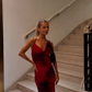 Sexy Burgundy Sheath Chiffon Open Back Long Outfit Party Dress Vacation Dress SH3522