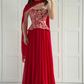 Red A Line Strapless Exquisite Embroidery Chiffon Long Prom Dress Evening Dress SH7292