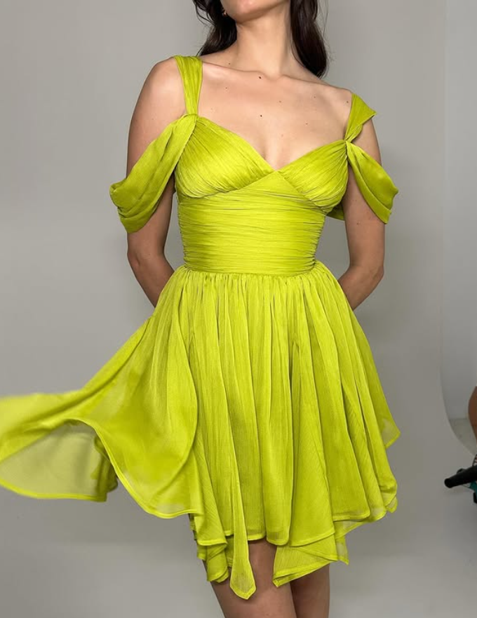 Green A Line Straps Chiffon Short Homecoming Dress Outfits SH4803