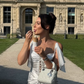 Charming Sheath Straps White Lace Satin Long Prom Dress Party Dress SH5320