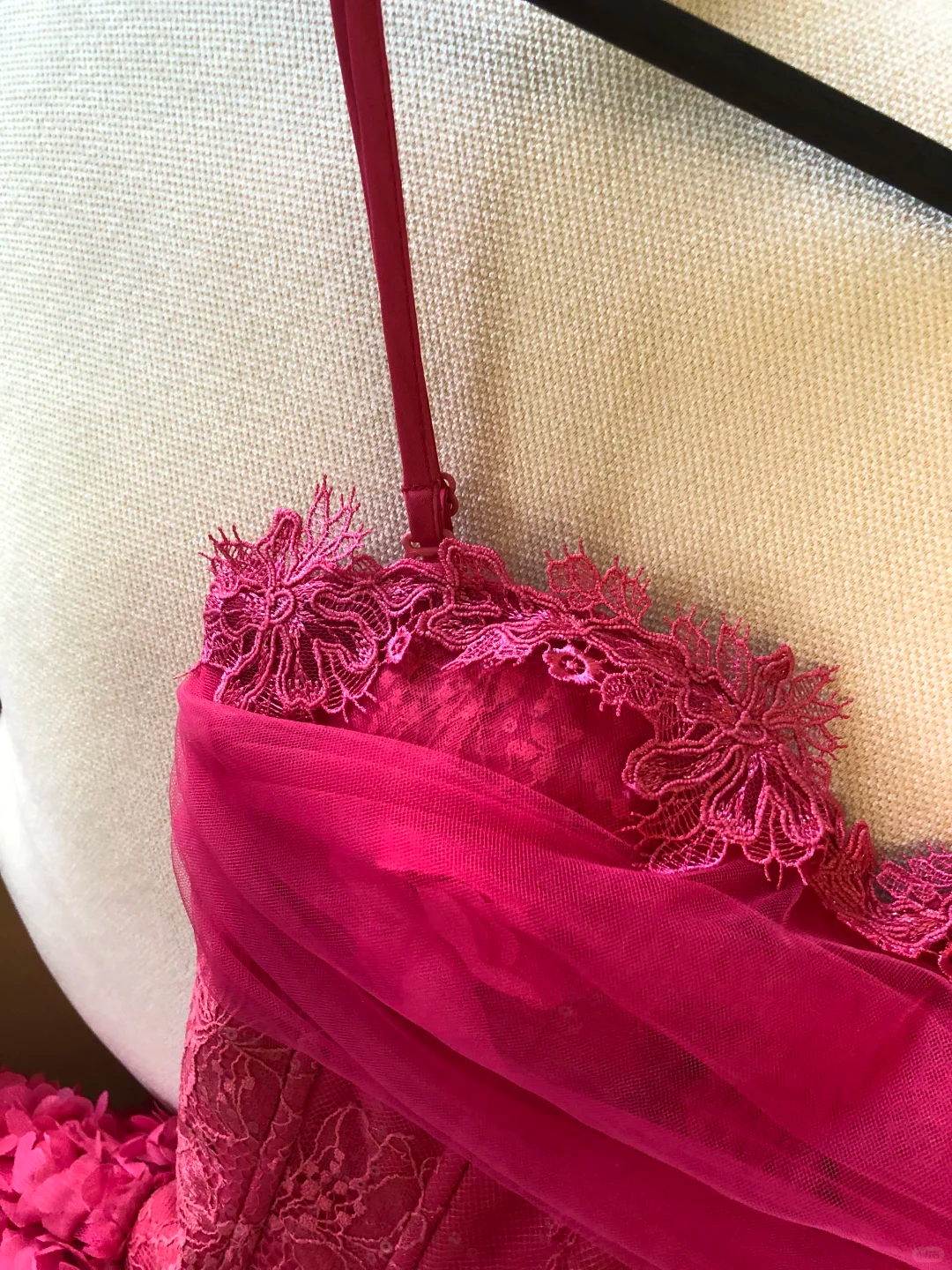 Hot Pink A Line Lace Floral Tulle Short Prom Dress Homecoming Dress  SH5834