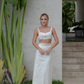 Two Piece A Line Straps Beaded White Satin Prom Dress Wedding Dress SH6432