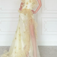 Pretty Mermaid Strapless Shiny Sequin Yellow Organza Slit Prom Dress Evening Dress SH6763