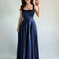 Simple Navy Blue A Line Spaghetti Straps Satin Prom Dress Date Dress SH5548