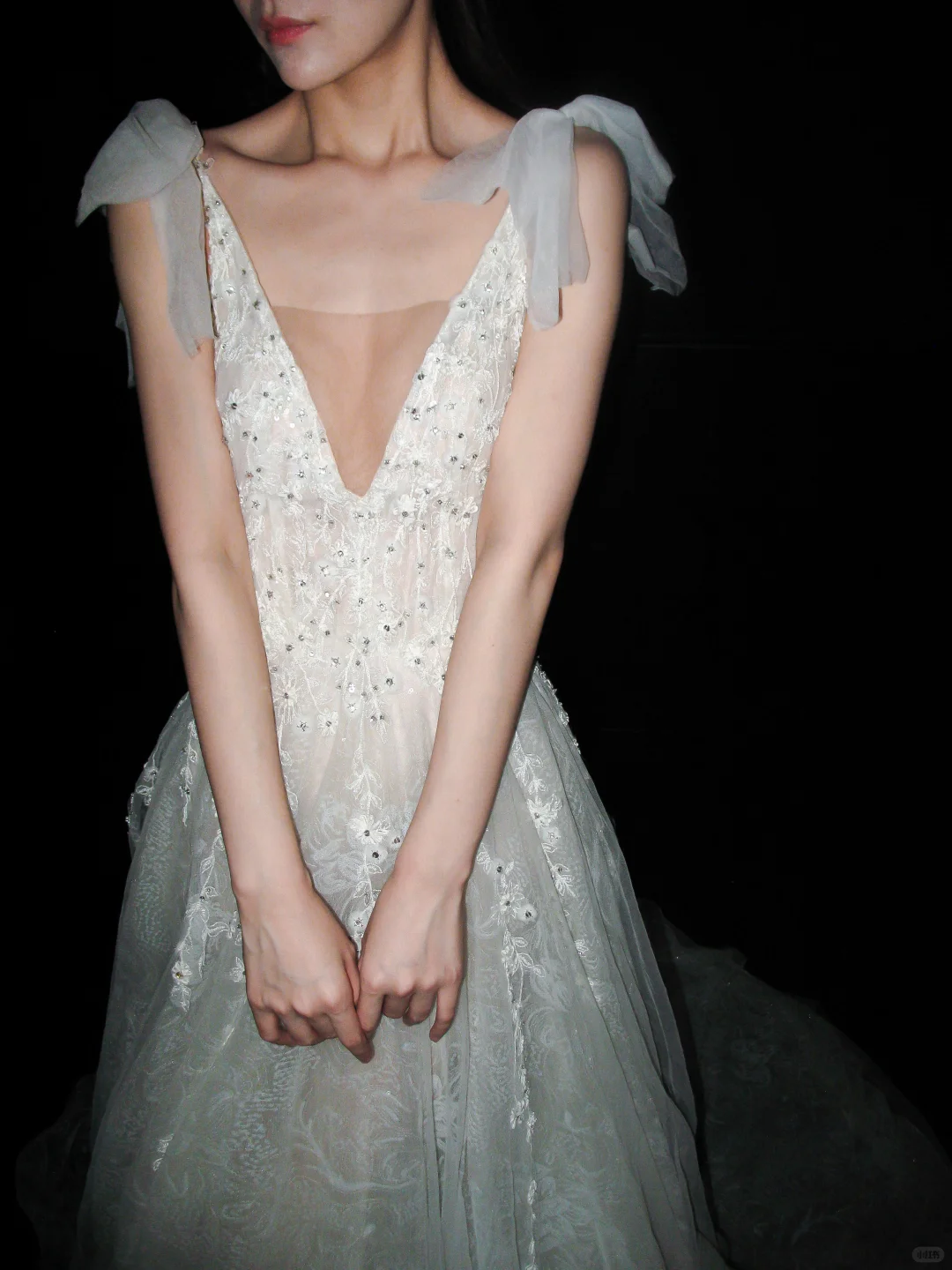 Princess A Line V Neck White Beaded Sequin Lace Tulle Long Wedding Dress SH8917