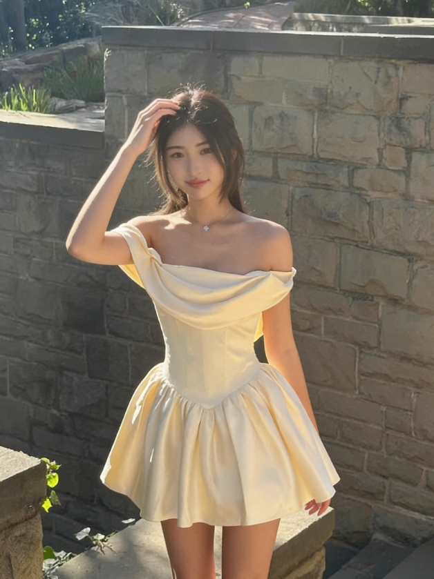 Cute A Line Off the Shoulder Ivory Satin Short Homecoming Dress Birthday Dress SH3025