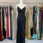 Vintage Sheath Spaghetti Strap Lace Champagne Satin Party Dress Evening Dress with Slit SH3345