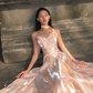 Unique Light Pink A Line Strapless Organza Long Prom Dress 16th Birthday Dress SH4193