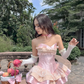 Pink A Line Sweetheart Neck Lace Satin Short Homecoming Dress Cocktail Dress SH3818