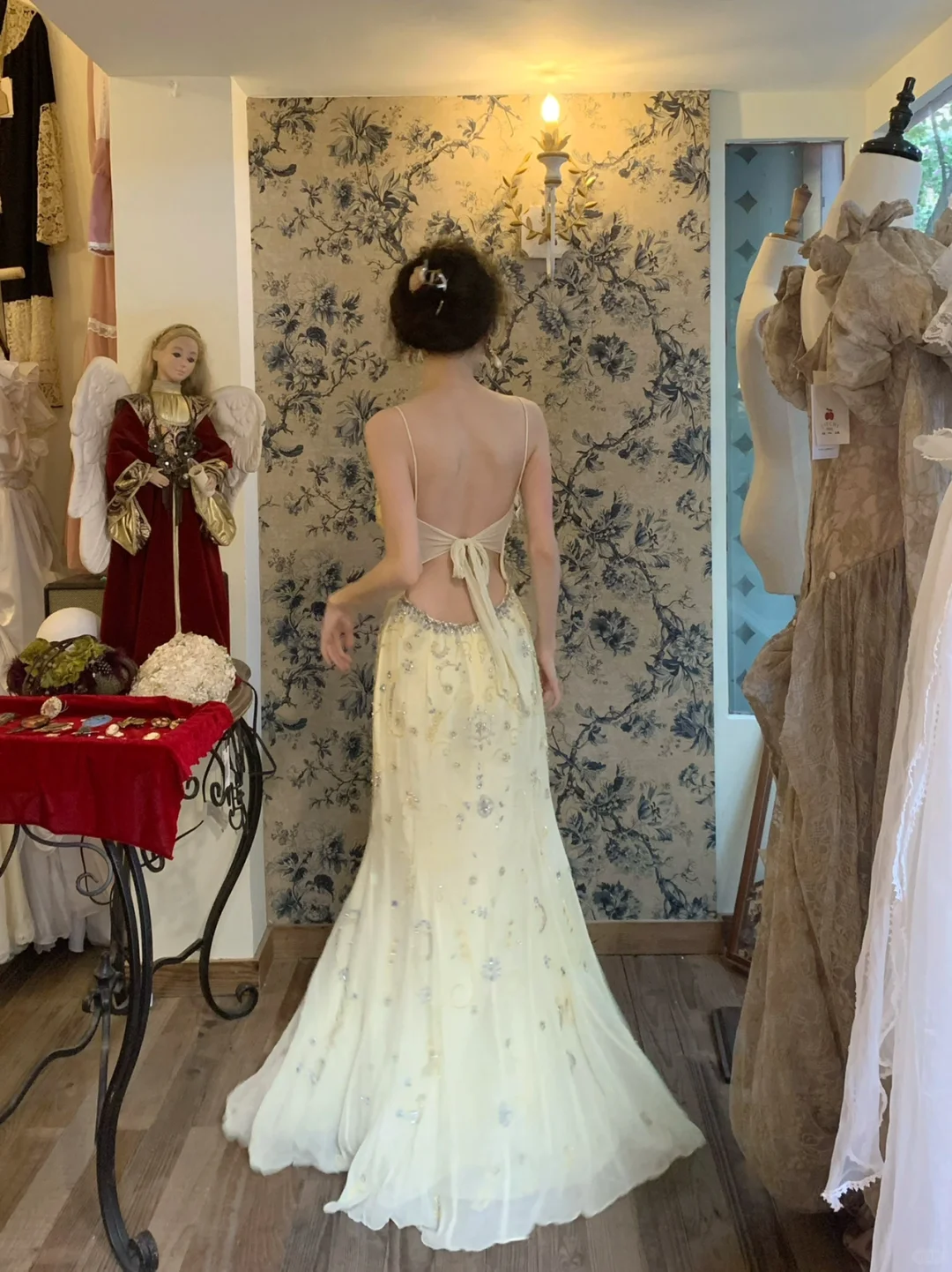Vintage Light Yellow Spaghetti Strap Exquisite Rhinestone Chiffon Prom Dress 22th Birthday Dress SH4409