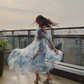 2025 New A Line Off the Shoulder Print Floral Chiffon Prom Dress Evening Dress SH2308
