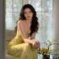Gorgeous Yellow Spaghetti Strap A Line Chiffon Beaded Long Prom Dress SH2901