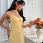 Yellow Vintage A Line Straps Exquisite Beaded Chiffon Prom Dress Graduation Prom Dress SH5489