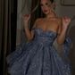 Blue Stunning A Line Off the Shoulder Sequin Tulle Homecoming Dress Cocktail Dress SH3496