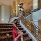 Pink A Line Spaghetti Strap Black Lace Satin Prom Dress 16th Birthday Dress with Slit SH4463