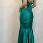 Vintage Mermaid Halter V Neck Green Satin Open Back Long Prom Dress Evening Dress SH2041