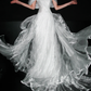 Flowy Unique A Line Off the Shoulder White Organza Wedding Dress SH5864