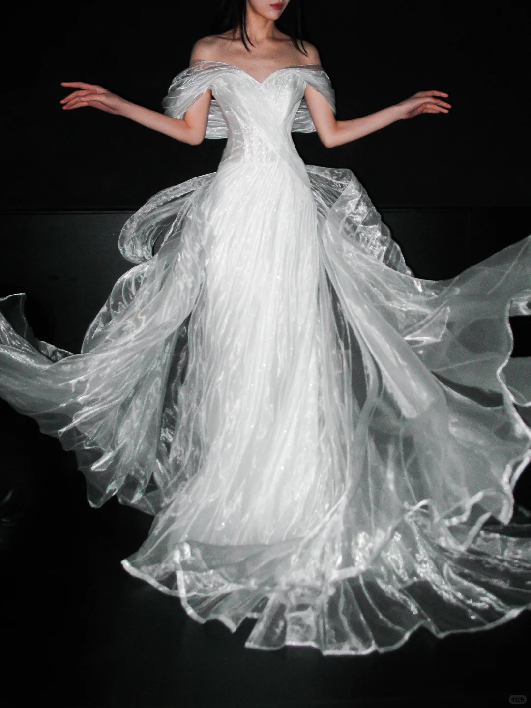 Flowy Unique A Line Off the Shoulder White Organza Wedding Dress SH5864