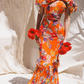 Stunning Orange Print Floral Mermaid Chiffon Prom Dress Vacation Dress SH6260
