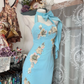 Blue Vintage Sheath Halter Sequin Beaded Chiffon Graduation Prom Dress SH5374