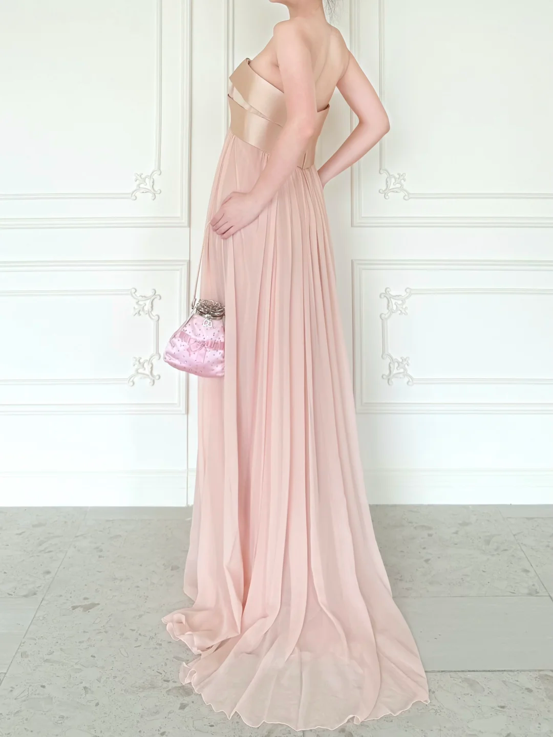 Sweety Light Pink A Line Strapless Chiffon Prom Dress Evening Dress SH6762