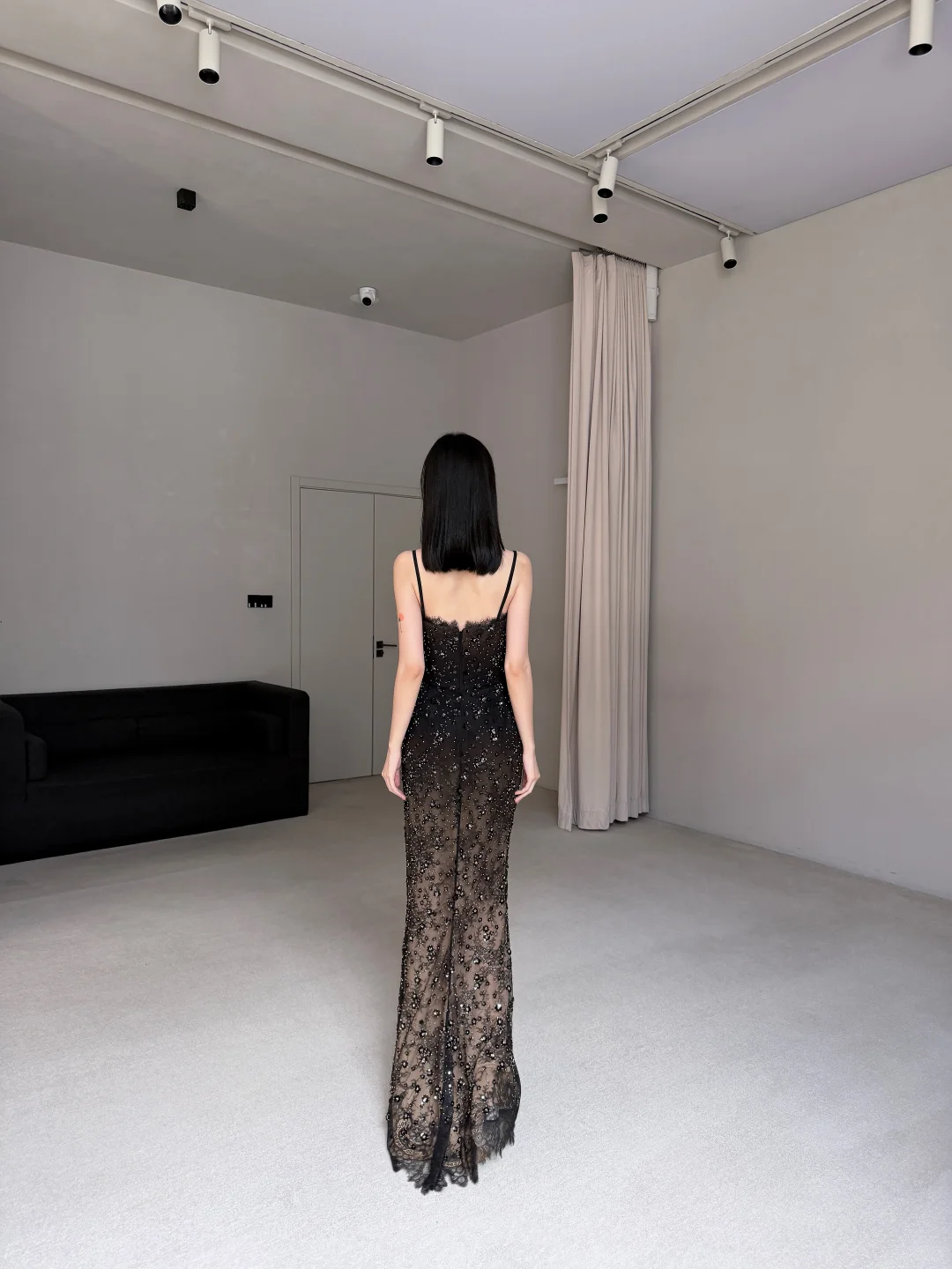 Glamorous Sheath Spaghetti Strap Beaded Black Ombre Tulle Prom Dress Evening Dress SH7715