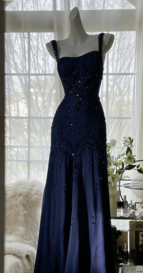 Ivory A Line Straps Beaded Chiffon Long Prom Dress Graduation Prom Dress SH2562