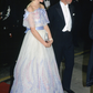 Elegant A Line Off the Shoulder Print Floral Tulle Long Prom Dress Evening Dress SH2396