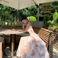Gentle Pink A Line Spaghetti Strap Print Floral Satin Prom Dress Party Dresses SH4599