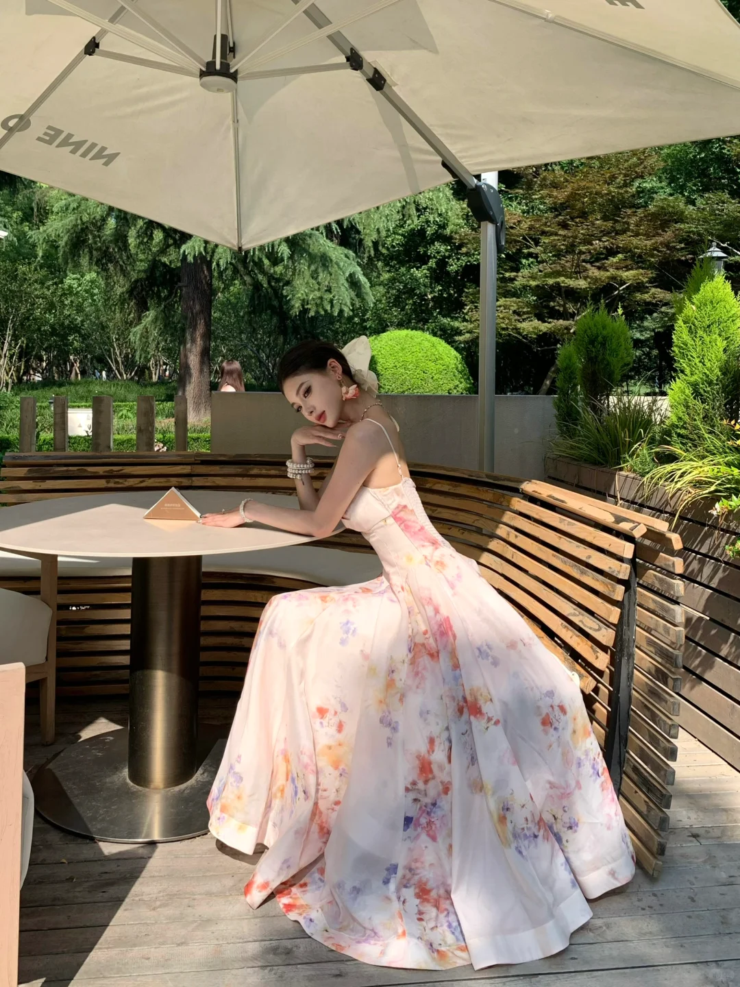 Gentle Pink A Line Spaghetti Strap Print Floral Satin Prom Dress Party Dresses SH4599