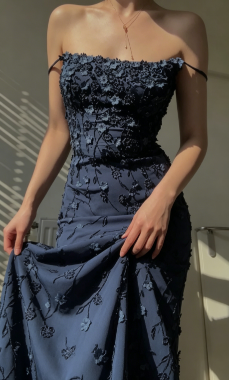 Vintage Navy Blue Spaghetti Straps Prom Dress Sexy Mermaid Evening Dress SH1208