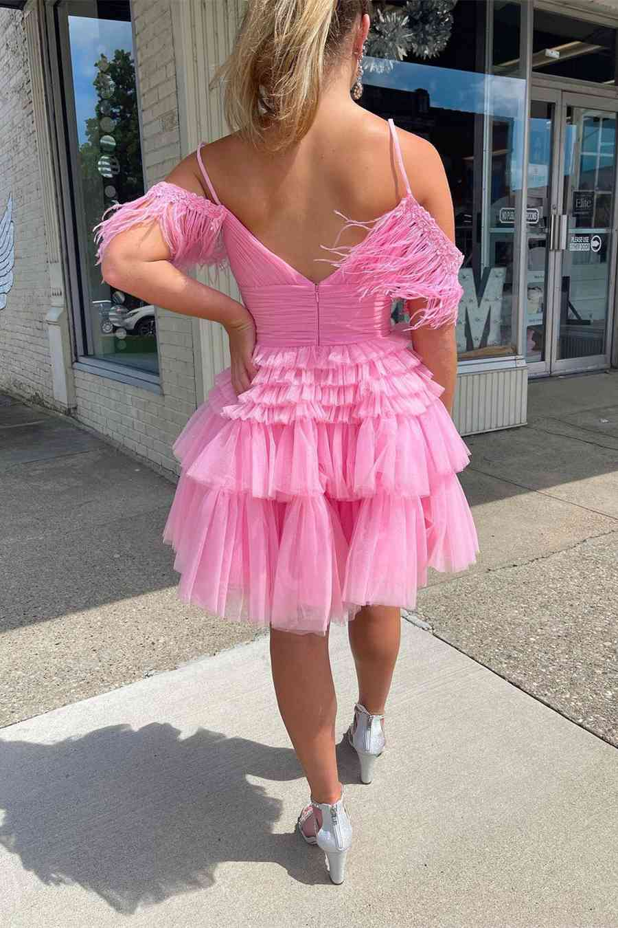 Off The Shoulder Pleated Tiered Tulle Party Dress,Pretty Homecoming Dress SH641