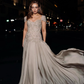 Luxurious A Line Exquisite Beaded Satin Long Graduation Prom Dress Wedding Guest Dress SH5429