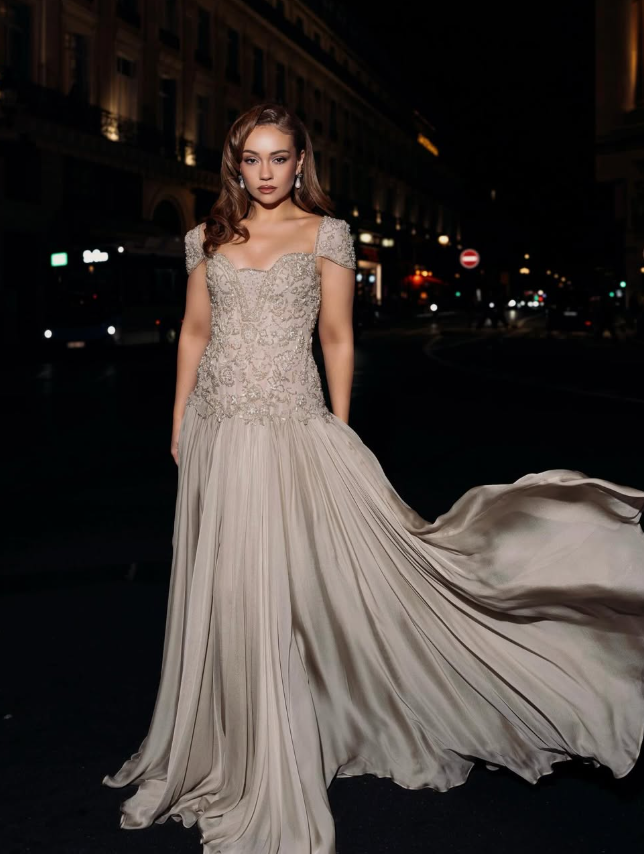 Luxurious A Line Exquisite Beaded Satin Long Graduation Prom Dress Wedding Guest Dress SH5429
