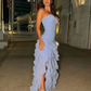 Romantic Lilac Sheath Sweetheart Neck Ruffle Chiffon Prom Dress Evening Dress SH6361