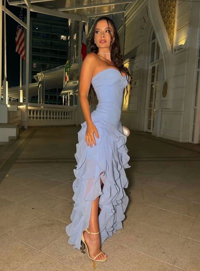 Romantic Lilac Sheath Sweetheart Neck Ruffle Chiffon Prom Dress Evening Dress SH6361