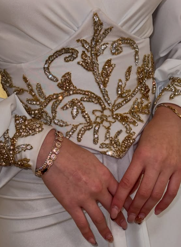 Elegant Sheath Long Sleeve Golden Beaded Satin Long Prom Dress Party Dress SH4813