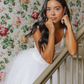 Cute Ball Gown Spaghetti Straps Bow White Tulle Satin Wedding Dress SH6082