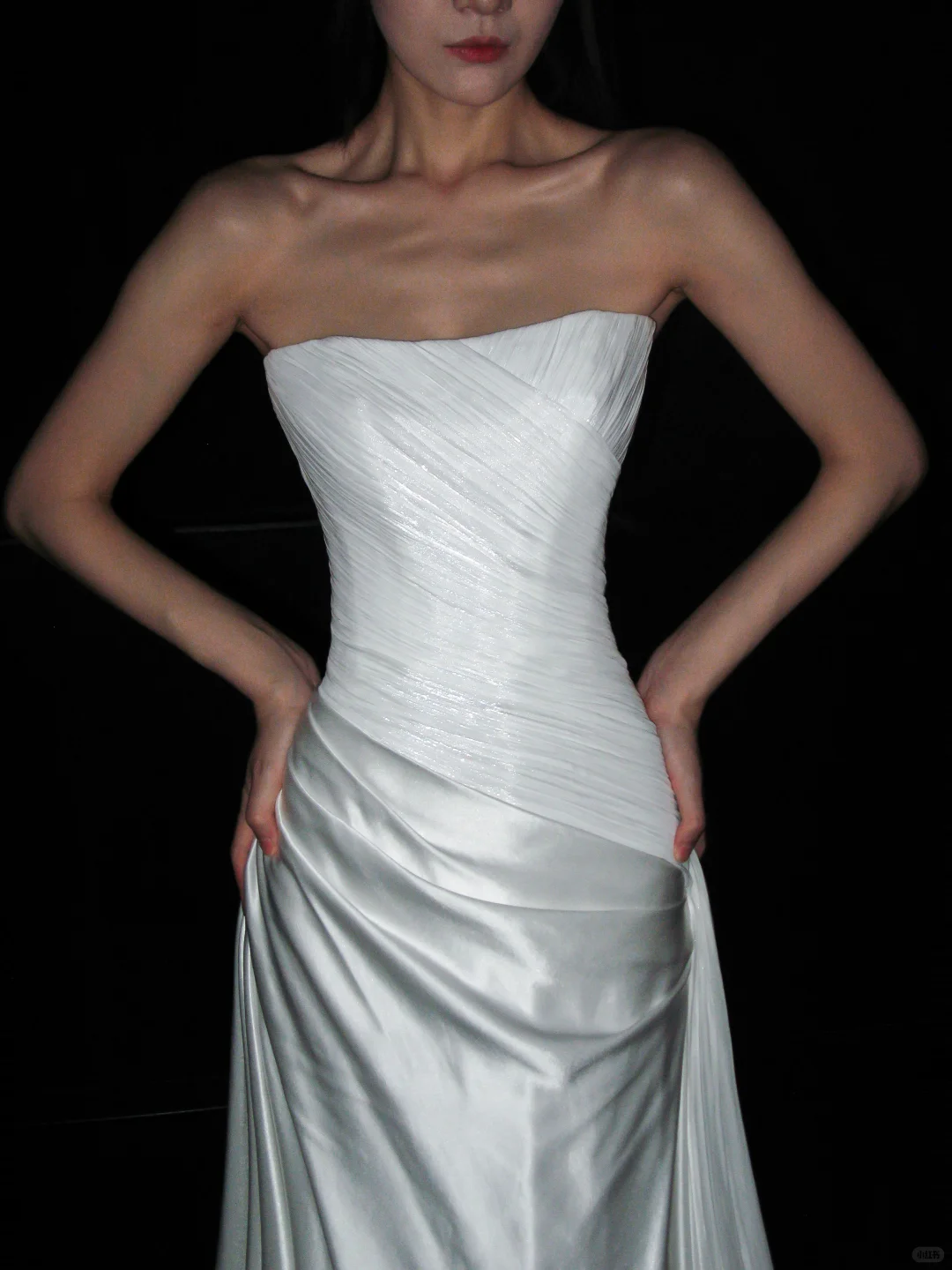 Beautiful Sheath Strapless Pleated Tulle Satin Long Wedding Dress SH8910