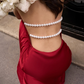 Sexy Burgundy A Line Halter Pearl Satin Open Back Prom Dress Party Dress Formal Dress SH4001