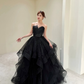 Sweety Ball Gown Strapless Ruffle Sequin Black Tulle Prom Dress Evening Dress SH5102
