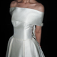 Vintage A Line Off the Shoulder White Simple Satin Long Wedding Dress SH8927