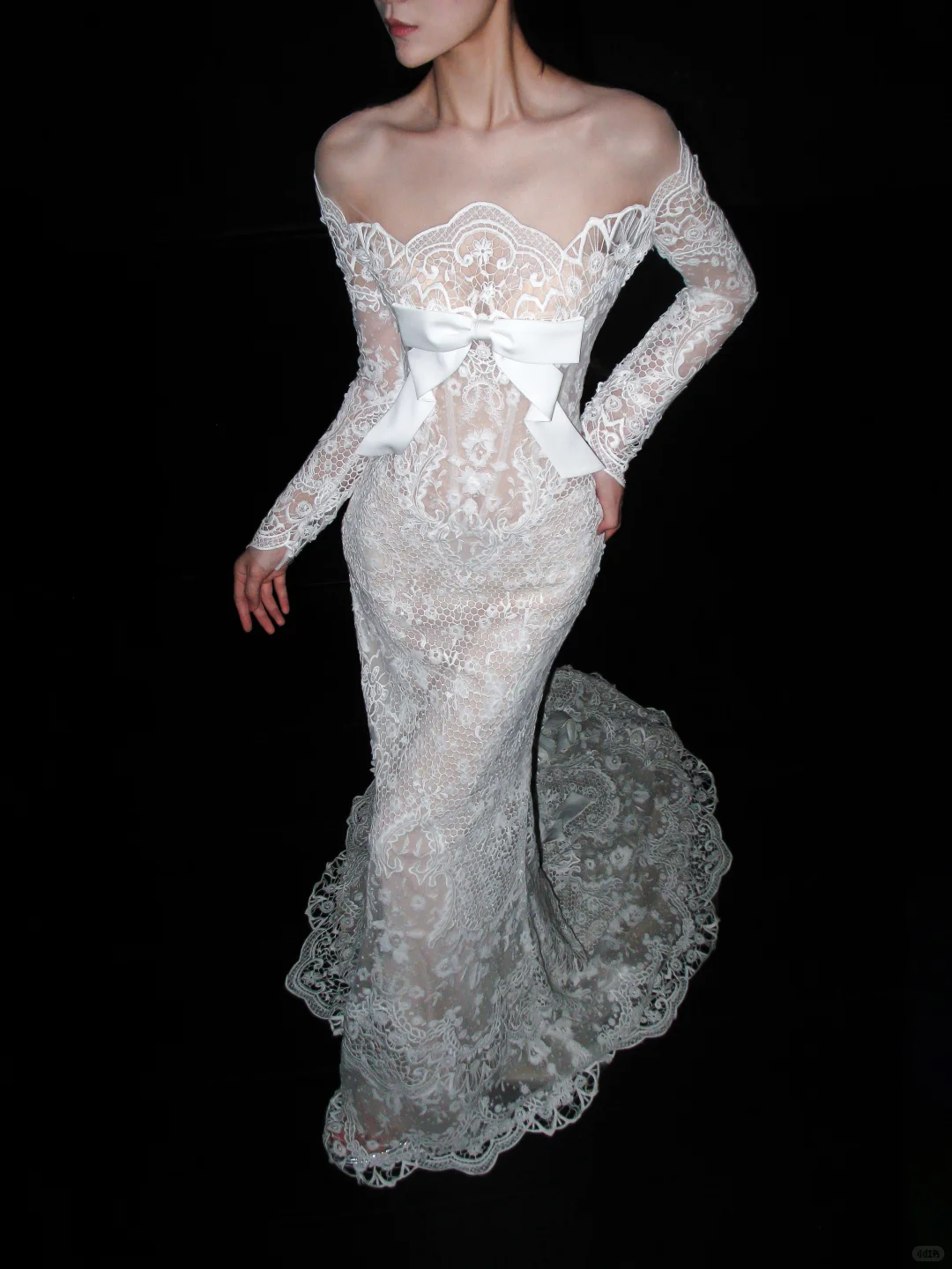 Unique Mermaid Long Sleeve White Exquisite Lace Long Wedding Dress SH8890
