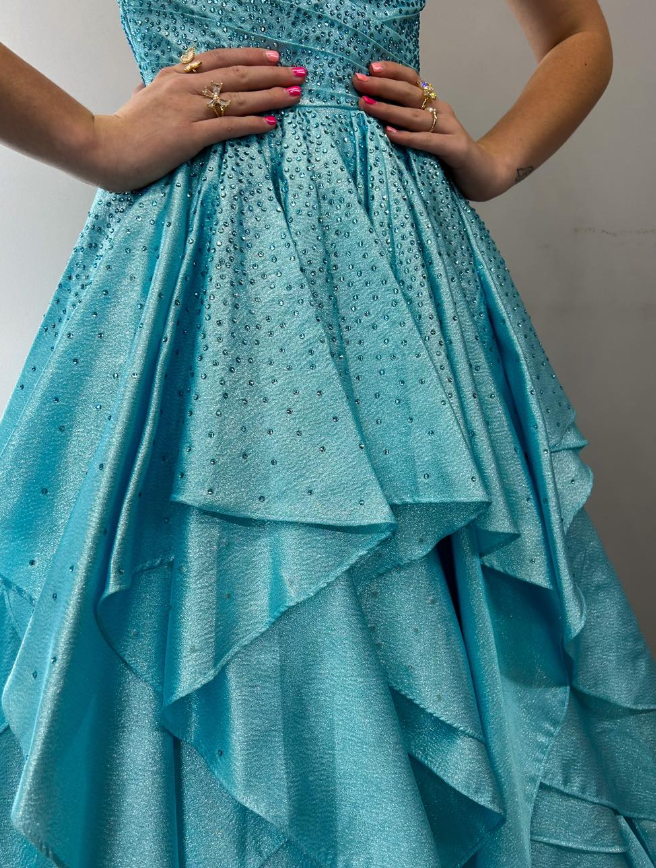 Beautiful A Line V Neck Blue Beaded Layered Satin Long Prom Dress Evening Dress SH6778