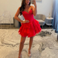 Gorgeous A Line Sweetheart Red Corset Homecoming Dress with Appliques Ruffles SH7537