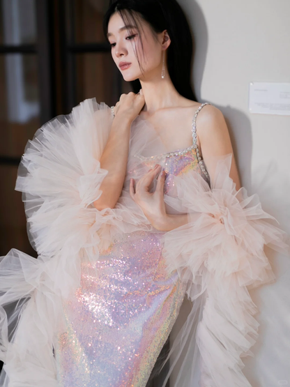 Shiny Pink Sheath Straps Rhinestone Sequin Prom Dress Evening Dress Party Dress SH4220