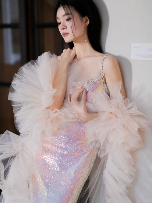 Shiny Pink Sheath Straps Rhinestone Sequin Prom Dress Evening Dress Party Dress SH4220