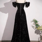 Black Off Shoulder Sequin Long Prom Dress Evening Dress With Bow Knot SH1047