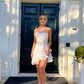 White A Line Halter Chiffon Satin Mini Homecoming Dress SH3285